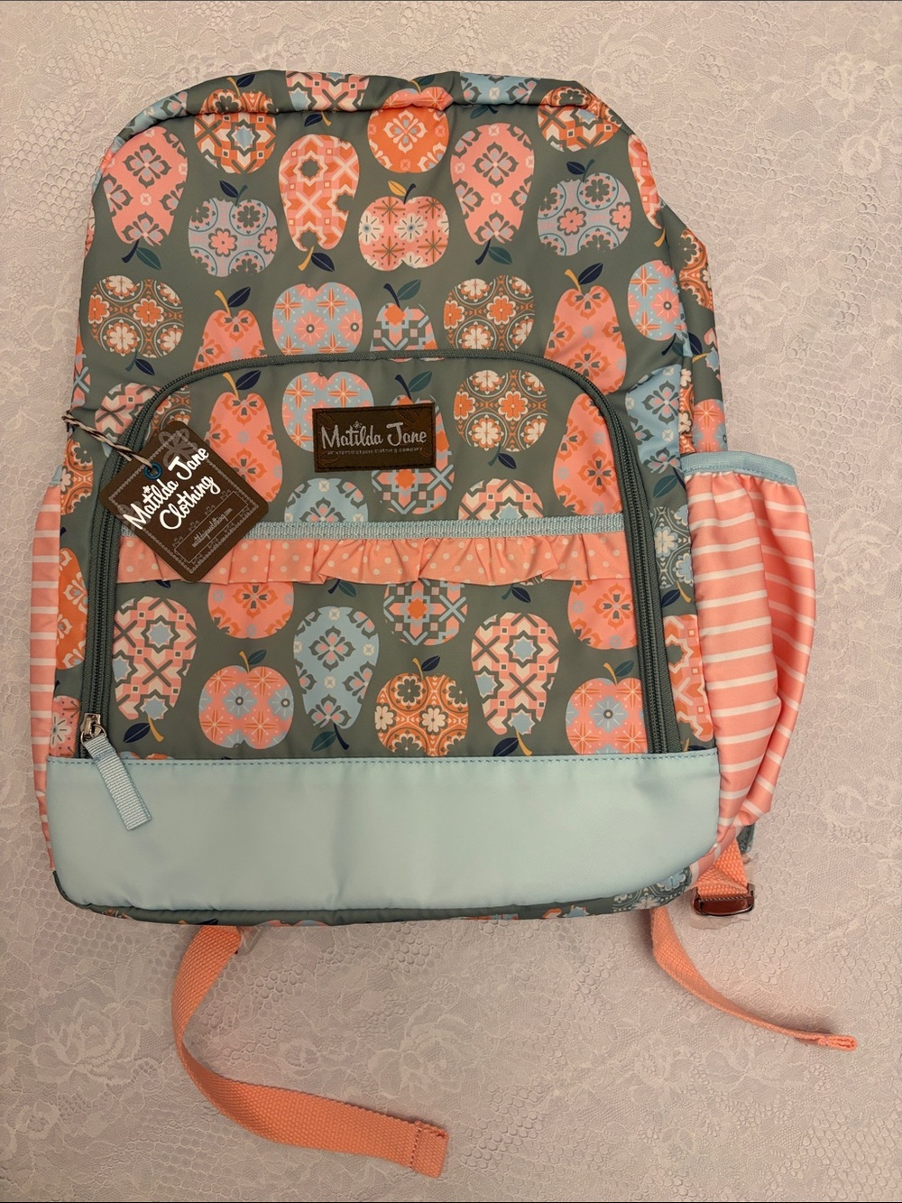 Matilda Jane Coral & Teal CeCe Apple Pattern Kids Backpack